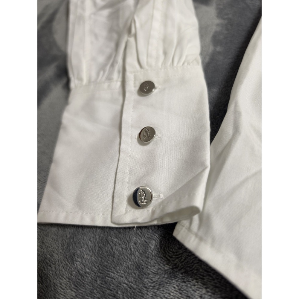 Ralph Lauren Black Label Business Tie Front White Cotton Button Up Shirt Women M - Picture 2 of 12
